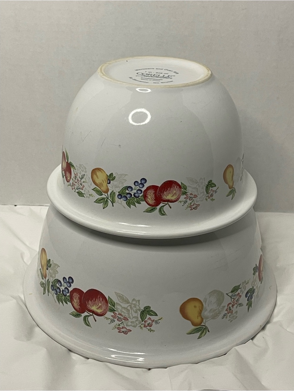 Corelle White Mixing Bowls with Red, Yellow & Blue Fruit Motif - Set of 2